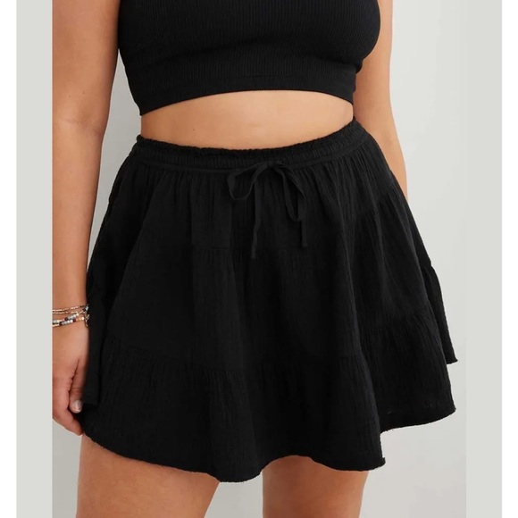 Aerie Pool To Party Cover Up Black Gauze Mini Front Tie Skirt Women’s Size XL - Picture 1 of 7